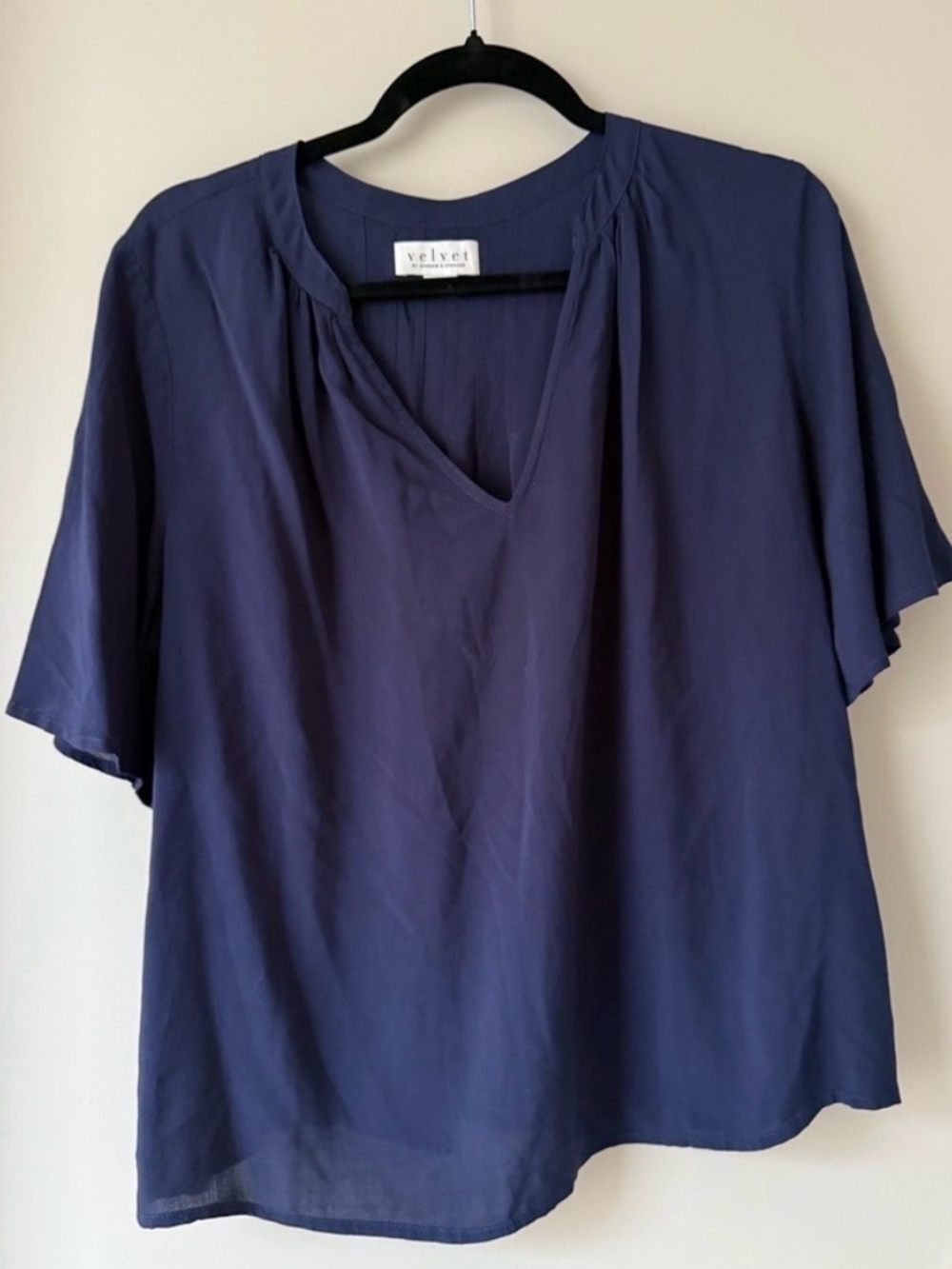 Velvet Navy V-Neck Flutter Sleeve Women's Top Size Large